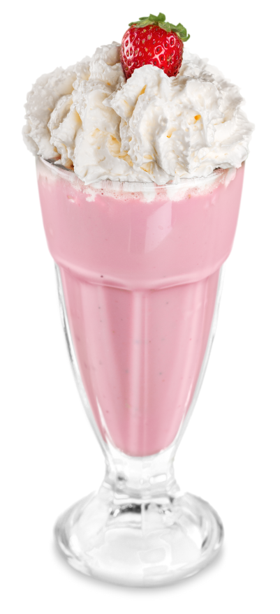 Strawberry milkshake with whipped cream and a strawberry